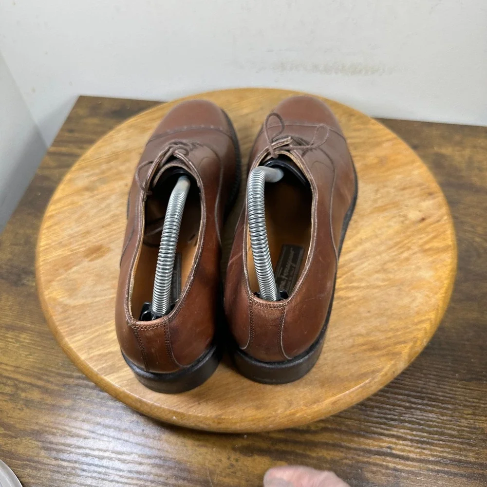 Salvatore Ferragamo Tramezza Brown Leather Cap Toe Oxford Shoes Mens 8 D Italy